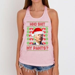 Who Pooped My Pants? Funny Biden Ugly Christmas Women's Knotted Racerback Tank