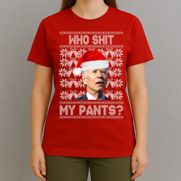 Who Pooped My Pants? Funny Biden Ugly Christmas T-Shirt