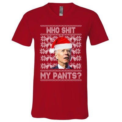 Who Pooped My Pants? Funny Biden Ugly Christmas V-Neck T-Shirt