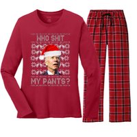 Who Pooped My Pants? Funny Biden Ugly Christmas Women's Long Sleeve Flannel Pajama Set 