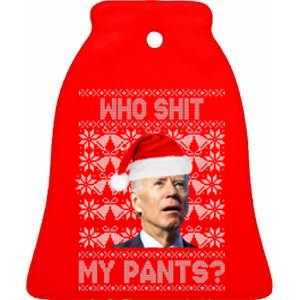 Who Pooped My Pants? Funny Biden Ugly Christmas Ceramic Bell Ornament