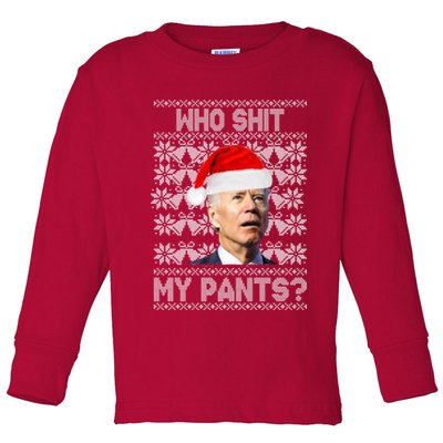 Who Pooped My Pants? Funny Biden Ugly Christmas Toddler Long Sleeve Shirt