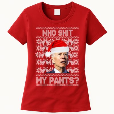 Who Pooped My Pants? Funny Biden Ugly Christmas Womens T-Shirt