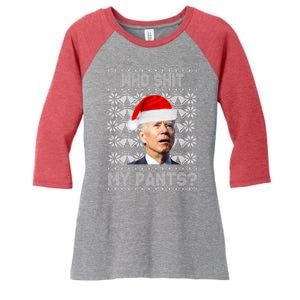 Who Pooped My Pants? Funny Biden Ugly Christmas Women's Tri-Blend 3/4-Sleeve Raglan Shirt