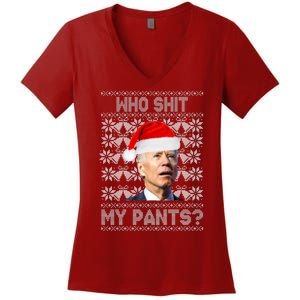 Who Pooped My Pants? Funny Biden Ugly Christmas Women's V-Neck T-Shirt