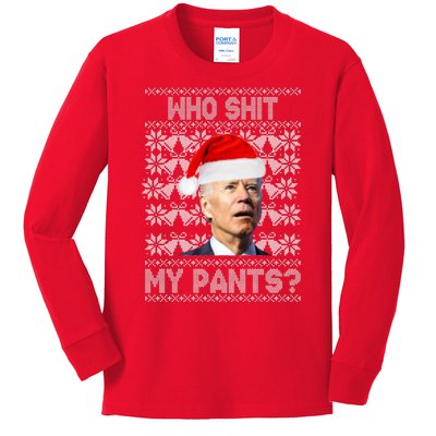 Who Pooped My Pants? Funny Biden Ugly Christmas Kids Long Sleeve Shirt