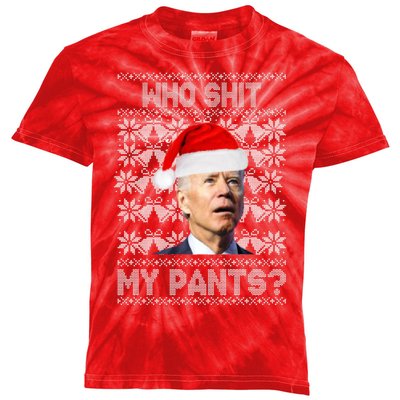 Who Pooped My Pants? Funny Biden Ugly Christmas Kids Tie-Dye T-Shirt