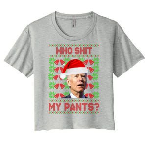 Who Pooped My Pants? Funny Biden Ugly Christmas Women's Crop Top Tee