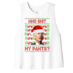 Who Pooped My Pants? Funny Biden Ugly Christmas Women's Racerback Cropped Tank