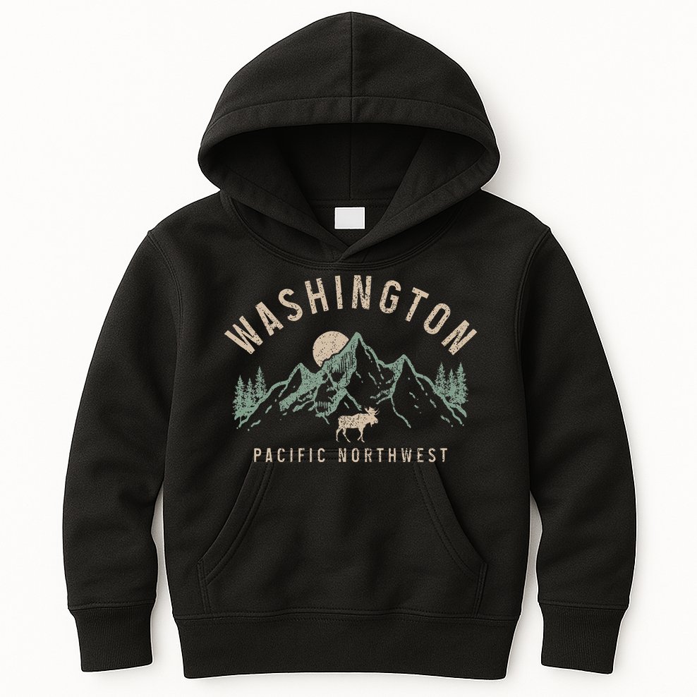 Washington Pnw Moose Pacific Northwest Souvenir Pride Kids Hoodie