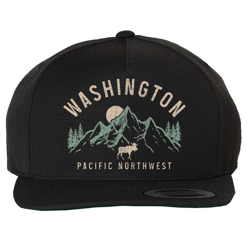 Washington Pnw Moose Pacific Northwest Souvenir Pride Wool Snapback Cap