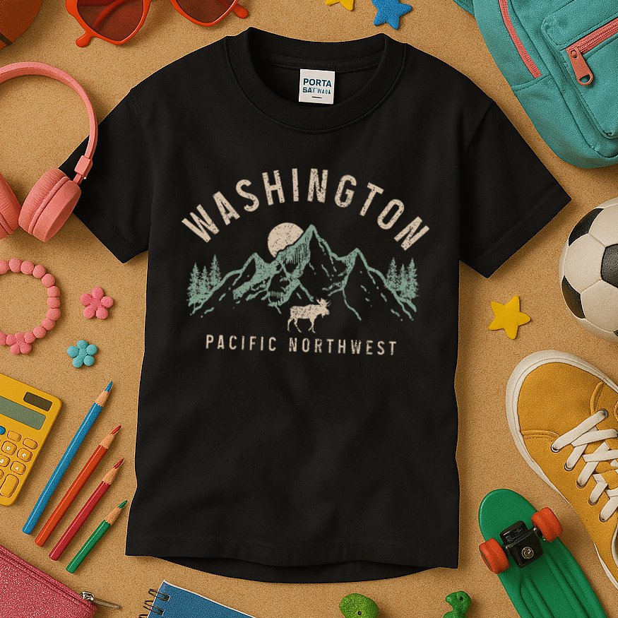 Washington Pnw Moose Pacific Northwest Souvenir Pride Kids T-Shirt