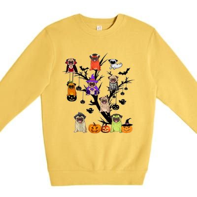 Witches Pug Mummy Pug Dracula Vampire Pug Halloween Tree Cute Gift Premium Crewneck Sweatshirt