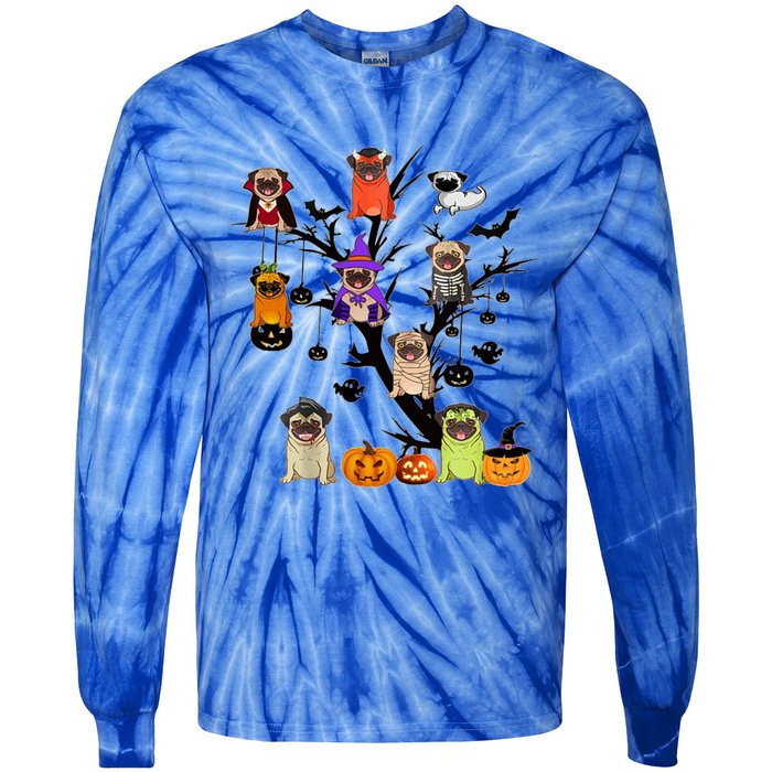 Witches Pug Mummy Pug Dracula Vampire Pug Halloween Tree Cute Gift Tie-Dye Long Sleeve Shirt