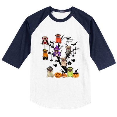 Witches Pug Mummy Pug Dracula Vampire Pug Halloween Tree Cute Gift Baseball Sleeve Shirt