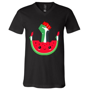 Watermelon Palestine Map Country Patriots And Supporters V-Neck T-Shirt