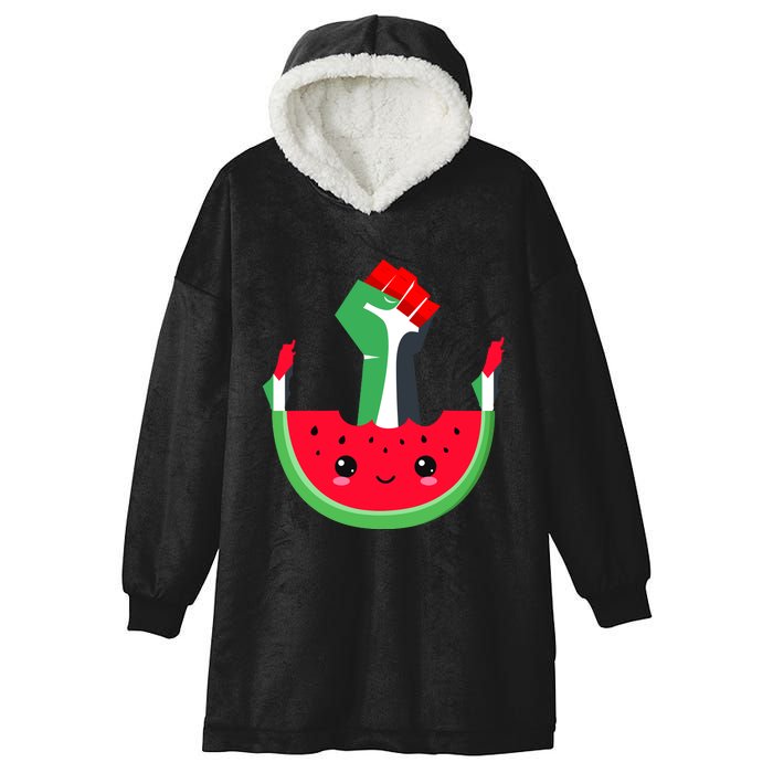 Watermelon Palestine Map Country Patriots And Supporters Hooded Wearable Blanket