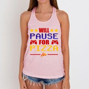 Will Pause My Game For Pizza Funny Gaming Gift Cool Gift Women's Knotted Racerback Tank