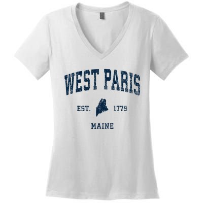 West Paris Maine Me Vintage Athletic Women's V-Neck T-Shirt