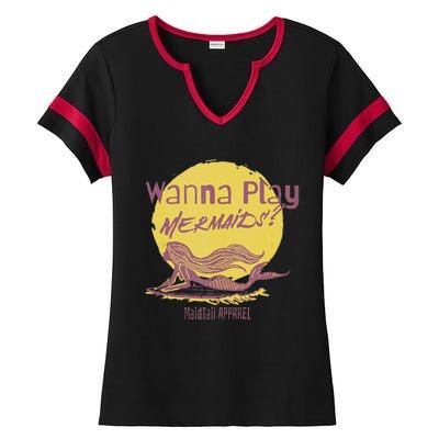 Wanna Play Mermaids Funny Cute Mermaid Swim Team Love Ladies Halftime Notch Neck Tee