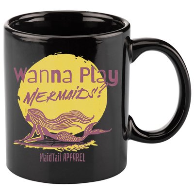 Wanna Play Mermaids Funny Cute Mermaid Swim Team Love 11oz C Handle Ceramic Mug