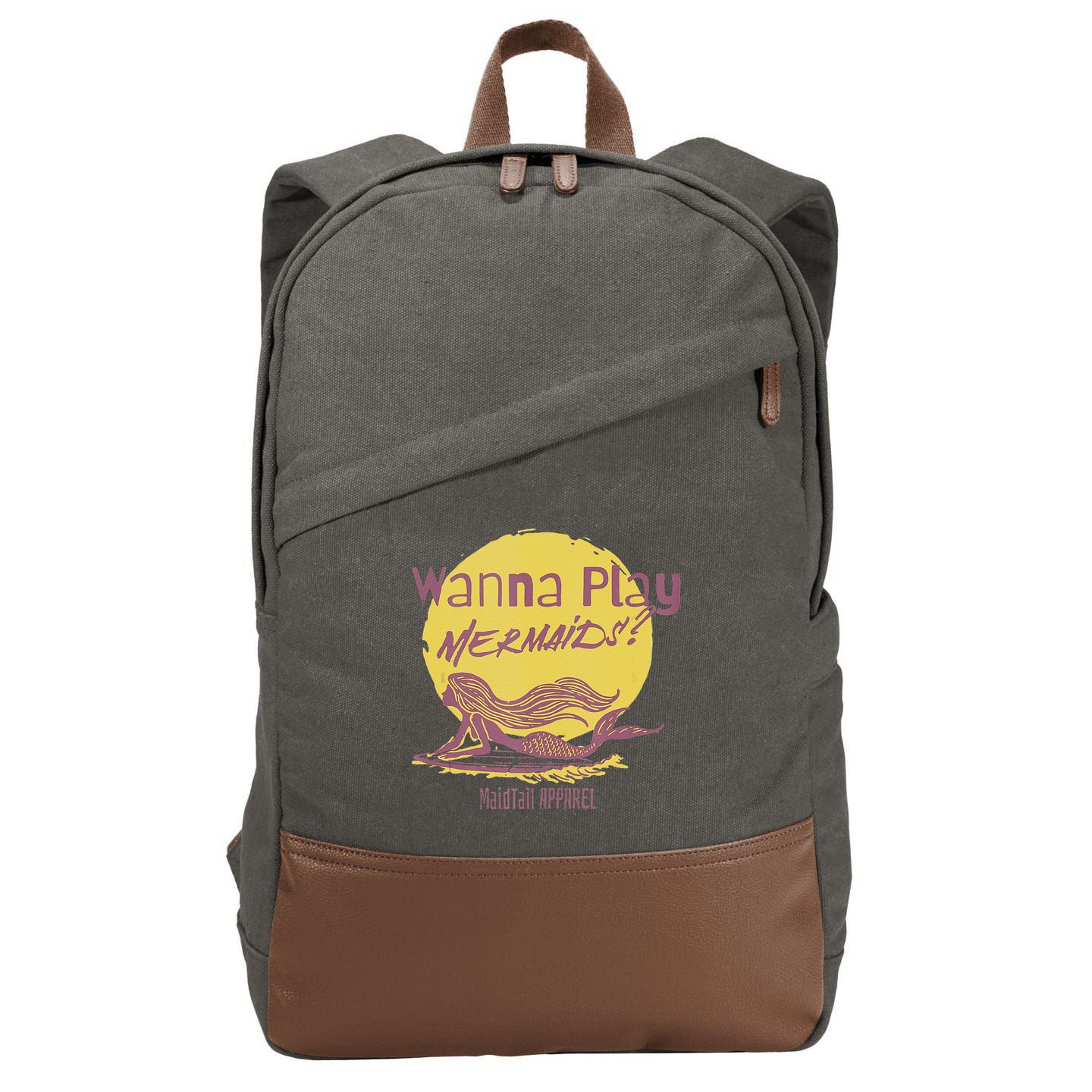 Wanna Play Mermaids Funny Cute Mermaid Swim Team Love Cotton Canvas Backpack