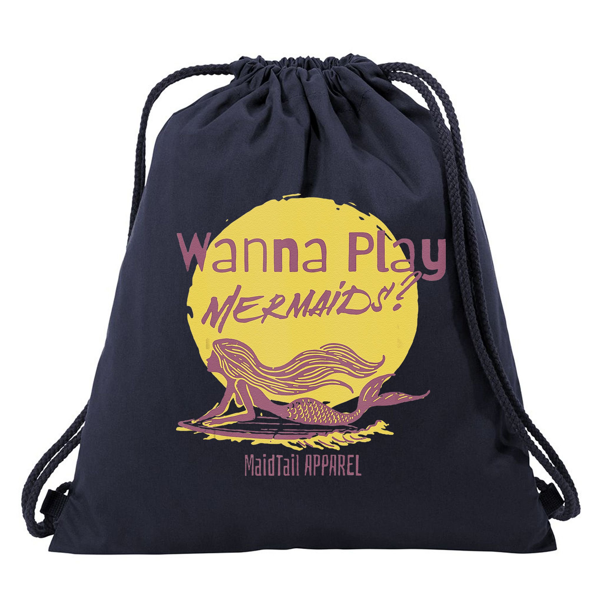 Wanna Play Mermaids Funny Cute Mermaid Swim Team Love Drawstring Bag