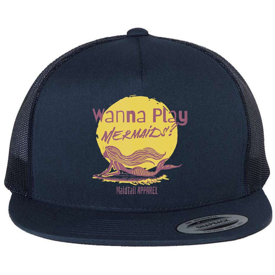 Wanna Play Mermaids Funny Cute Mermaid Swim Team Love Flat Bill Trucker Hat