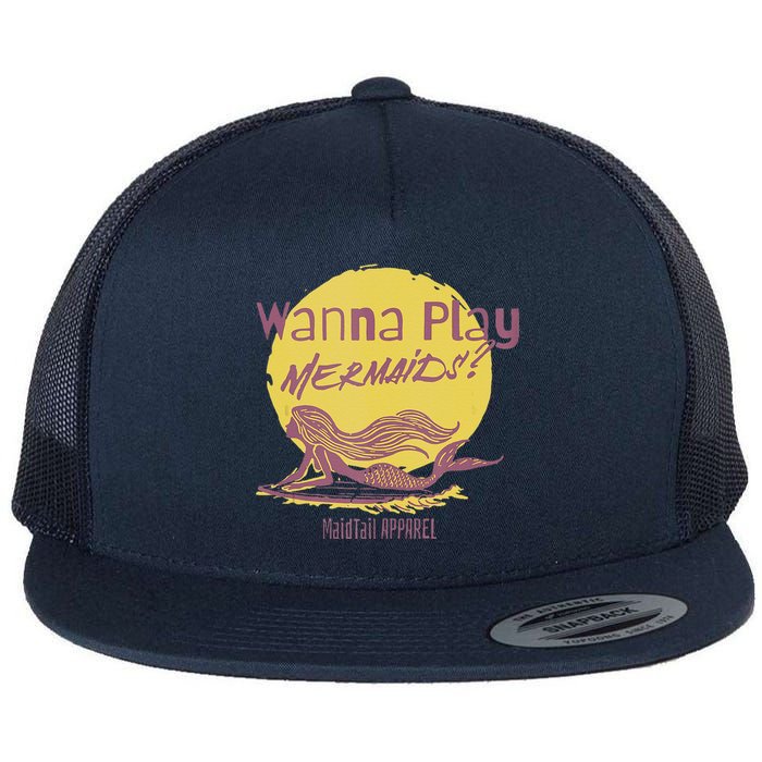 Wanna Play Mermaids Funny Cute Mermaid Swim Team Love Flat Bill Trucker Hat