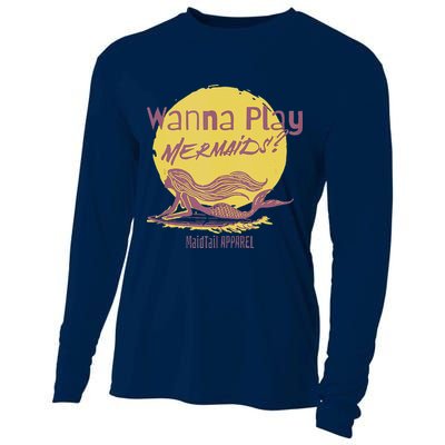 Wanna Play Mermaids Funny Cute Mermaid Swim Team Love Cooling Performance Long Sleeve Crew