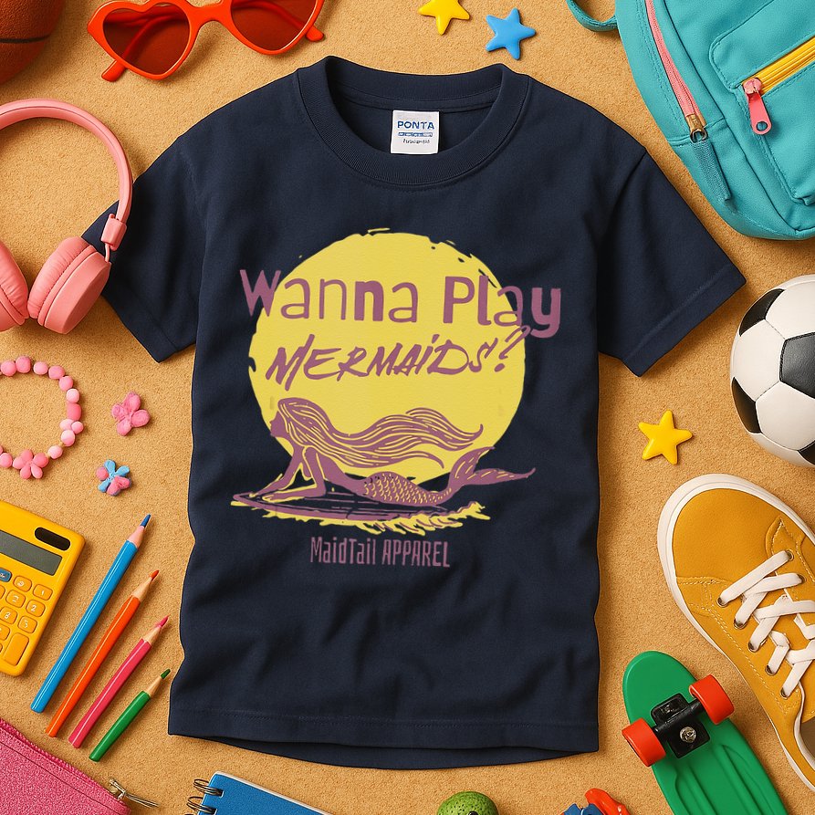 Wanna Play Mermaids Funny Cute Mermaid Swim Team Love Kids T-Shirt
