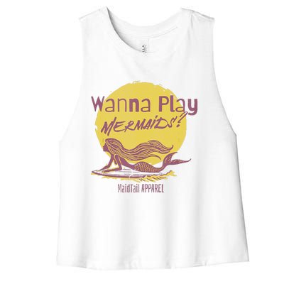 Wanna Play Mermaids Funny Cute Mermaid Swim Team Love Women's Racerback Cropped Tank