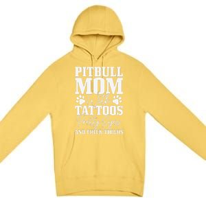 Womens Pitbull Mom With Tattoos Pretty Eyes Thick Thighs Dog Funny Premium Pullover Hoodie