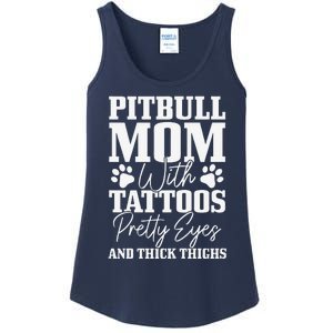 Womens Pitbull Mom With Tattoos Pretty Eyes Thick Thighs Dog Funny Ladies Essential Tank