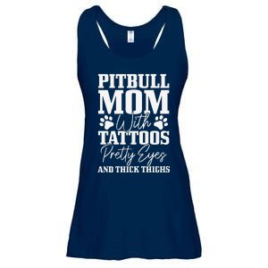 Womens Pitbull Mom With Tattoos Pretty Eyes Thick Thighs Dog Funny Ladies Essential Flowy Tank