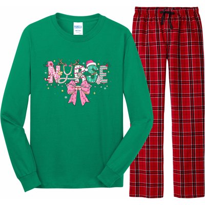 Women Pin.K Nurse Christmas Stethoscope Scrub Coquette Bow Gift Long Sleeve Pajama Set