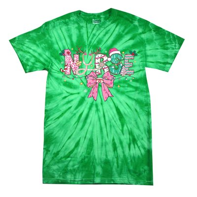 Women Pin.K Nurse Christmas Stethoscope Scrub Coquette Bow Gift Tie-Dye T-Shirt