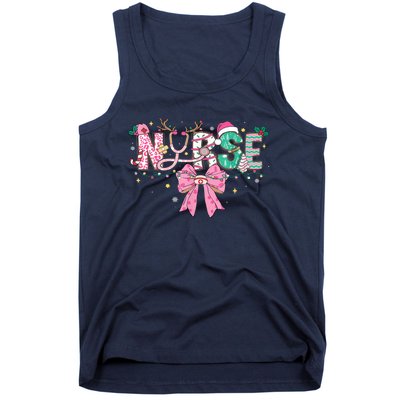 Women Pin.K Nurse Christmas Stethoscope Scrub Coquette Bow Gift Tank Top