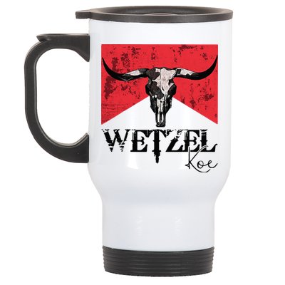 Wetzel Personalized Name Western Country Music Bull Skull Stainless Steel Travel Mug