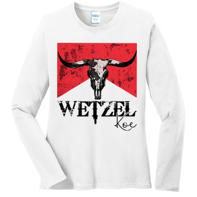 Wetzel Personalized Name Western Country Music Bull Skull Ladies Long Sleeve Shirt