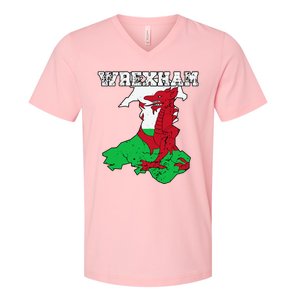 Wrexham Pride Of Wales Welsh Dragon Football Fan V-Neck T-Shirt