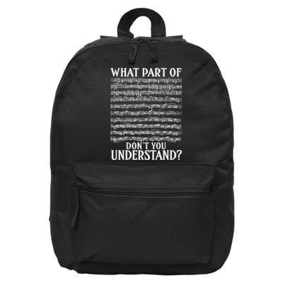 What Part Of Don't You Understand Musician Notes Funny Music 16 in Basic Backpack