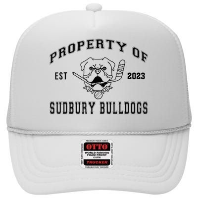 Women Property Of Sudbury Bulldog Funny High Crown Mesh Back Trucker Hat