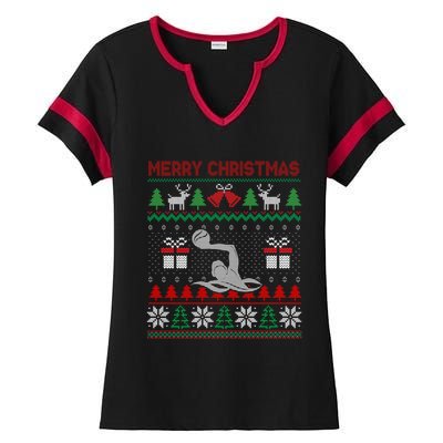 Water Polo Player Santa Tree Xmas Gift Ladies Halftime Notch Neck Tee