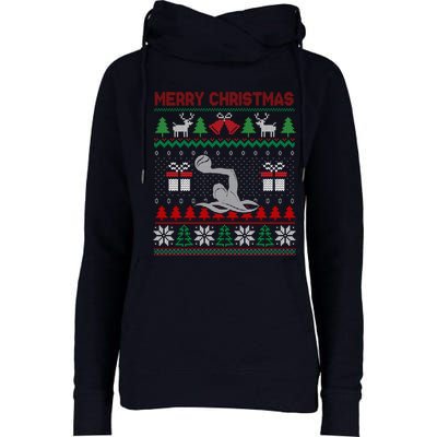 Water Polo Player Santa Tree Xmas Gift Womens Funnel Neck Pullover Hood