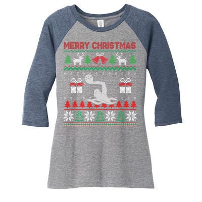 Water Polo Player Santa Tree Xmas Gift Women's Tri-Blend 3/4-Sleeve Raglan Shirt