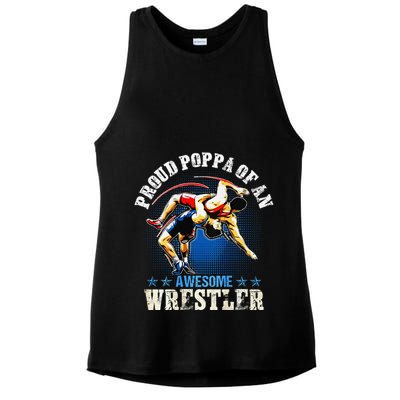Wrestling Proud Poppa Of An Awesome Wrestler Backside Ladies PosiCharge Tri-Blend Wicking Tank