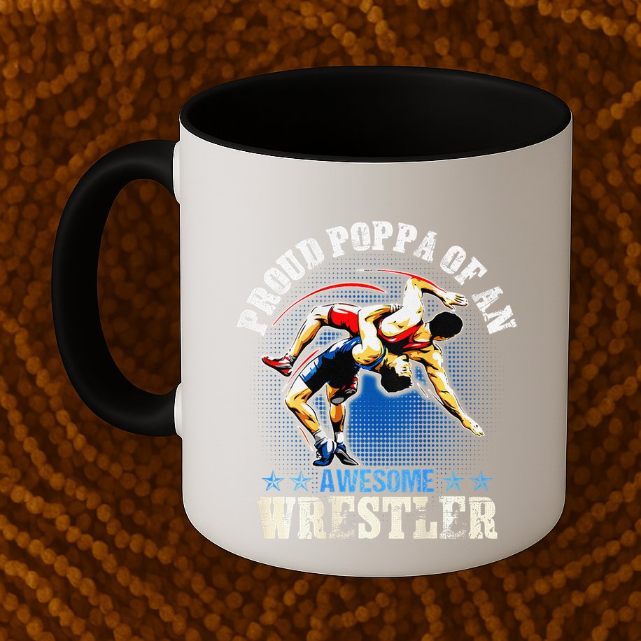 Wrestling Proud Poppa Of An Awesome Wrestler Backside Mug