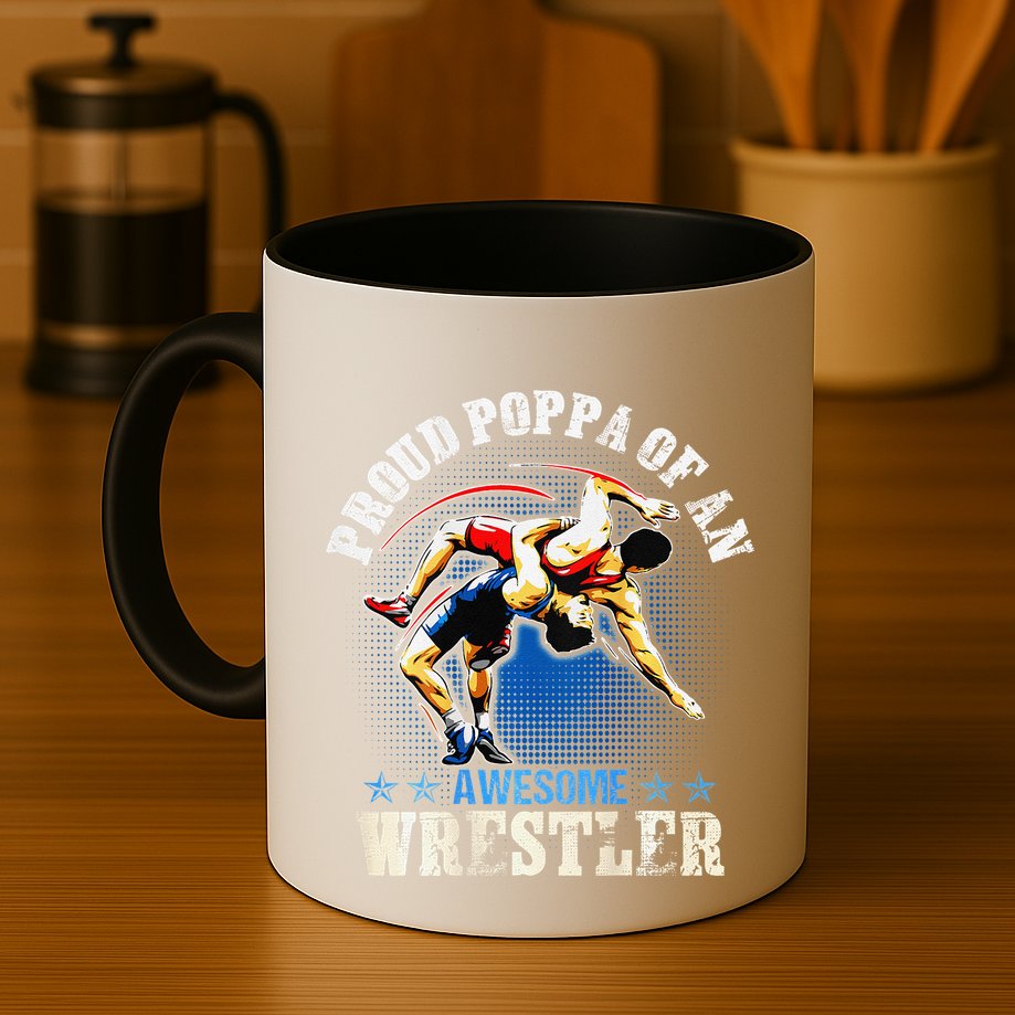 Wrestling Proud Poppa Of An Awesome Wrestler Backside Mug