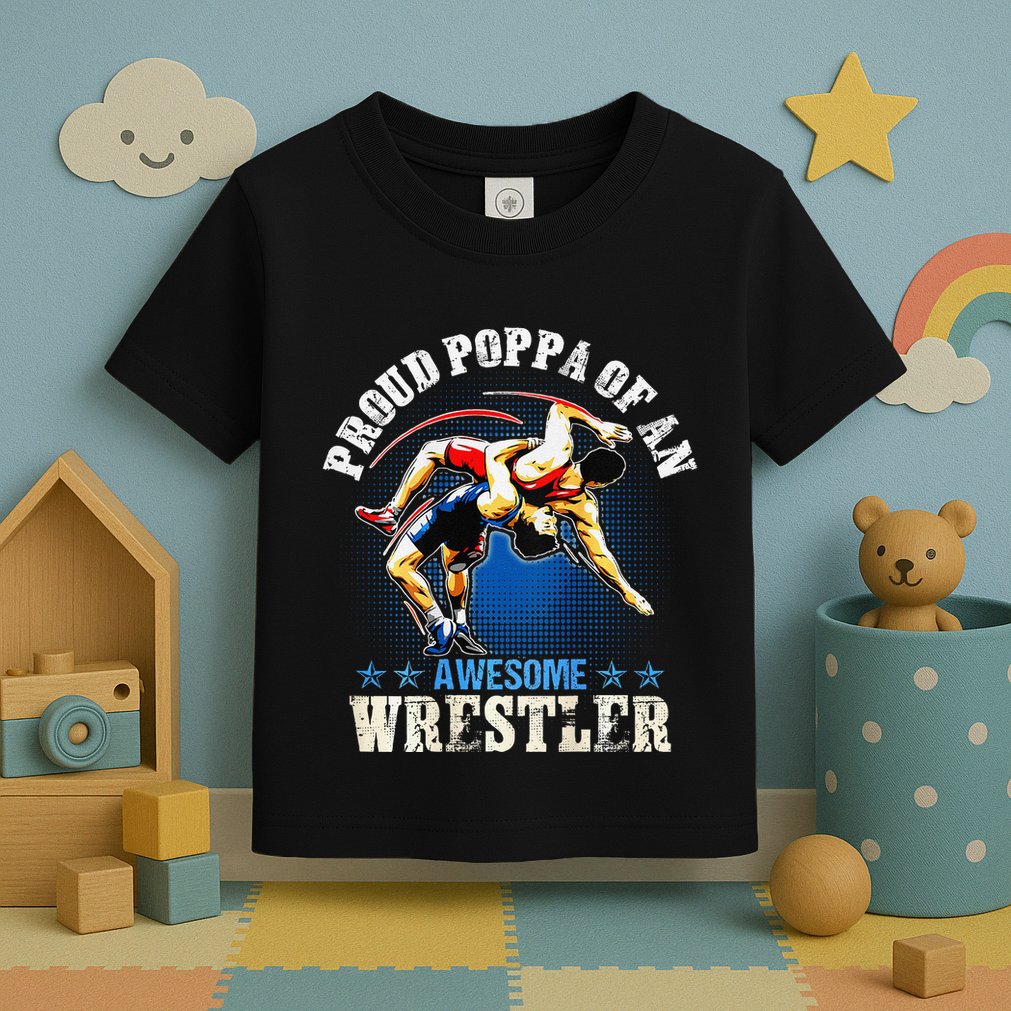 Wrestling Proud Poppa Of An Awesome Wrestler Backside Toddler T-Shirt